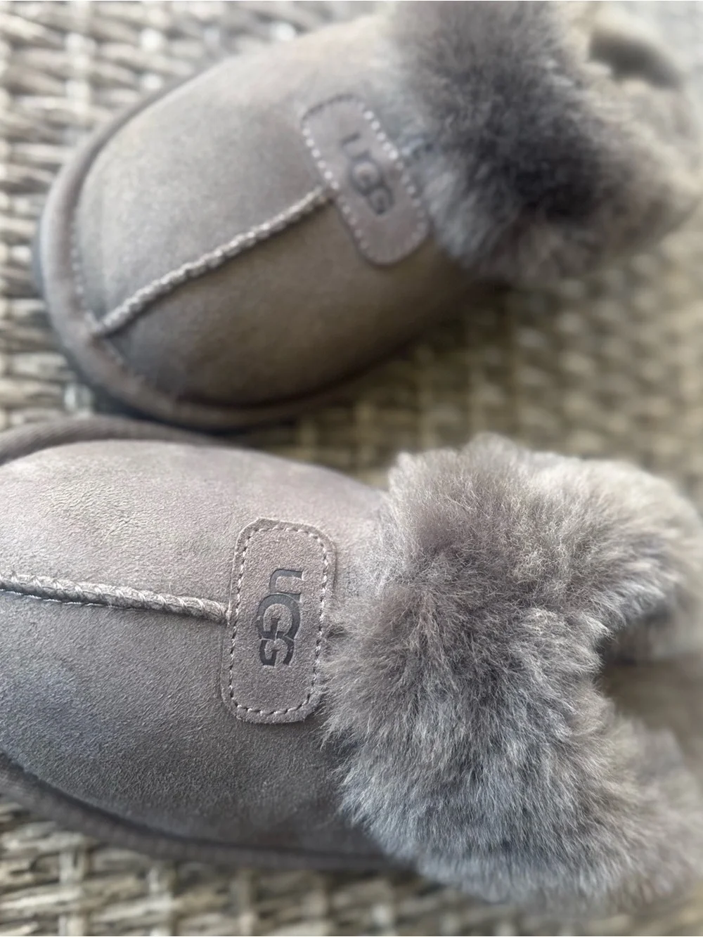 UGG® Coquette Genuine Shearling Lined Slipper (Women)  color Grey , size 7
